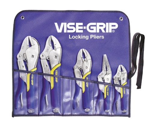 Irwin 538KBSG Vise Grip 5 Piece 10-Inch Straight, 6-Inch Curved, 6-Inch Long Nose, 5-Inch and 7-Inch Curved Jaw with Wire Cutter Soft Grip Locking Plier Set