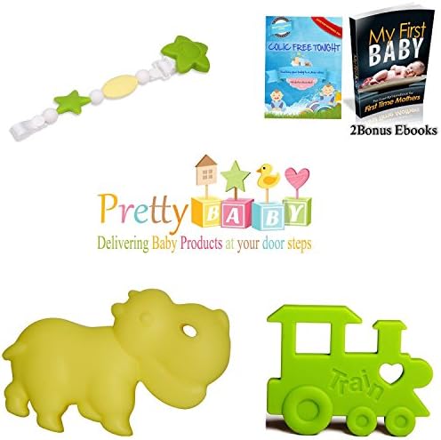 Silicone Baby Teether Toy for Baby Showers Gifts, Registry. Silicone Pacifier Clip on with Chewbeads. Better Than Vulli Sophie the Giraffe Teether and Baltic Amber Teething Necklace for Mom. Bonus 2 Free E-books.