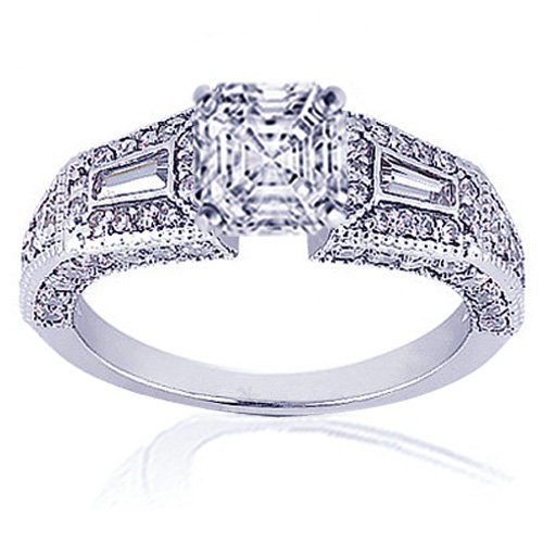 1.55 Ct Asscher Cut Diamond Vintage Heirloom Engagement Ring Pave 14K VVS2 GIA
