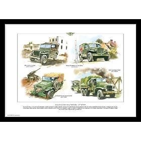 US WW2 Military Vehicle Art Print - Willys Jeep 1/4 ton 4x4 Dodge T214 3/4 ton 4x4 Ambulance Dodge 3/4 ton 4x4 Weapons Carrier GMC 2 1/2 ton 6x6 Cargo