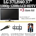 Brand New LG 37LH40 37" 1080p LCD HDTV - Gloss Black With Essentials Accessory Kit Includes Wall Mount + HDMI Cables + Super Flat TV Wall Mount + LCD Screen Cleaner
