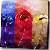 Abstract 'Three Color Flower' Giclee Canvas Oil Brush Art