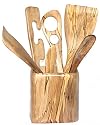 Baerreis Hand Crafted Kitchen Utensil Set - Six Natural Ambrosia Maple Wood Utensils - Ambrosia Maple Holder