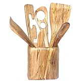 Baerreis Hand Crafted Kitchen Utensil Set - Six Natural Ambrosia Maple Wood Utensils - Ambrosia Maple Holder by Designs Baerreis
