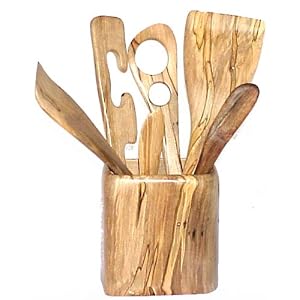 Buy Baerreis Hand Crafted Kitchen Utensil Set - Six Natural Ambrosia Maple Wood Utensils - Ambrosia Maple Holder now!