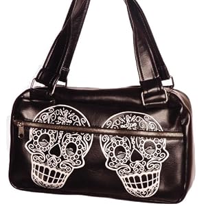 Retro Vinyl Sugar Skull Day Bag with Tattoo Inspired Artwork