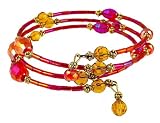 Bracelet - B95 - Glass, Firepolished Glass and Bugle Beads Wrap Around with Dangly Ends - Round and Oval Beads ~ Siam & Topaz (Red and Gold)