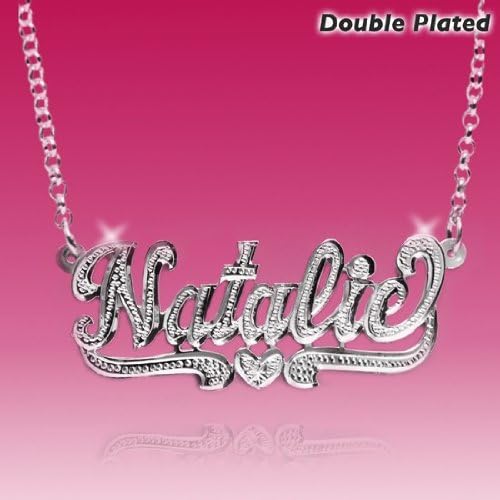 SNS355M Personalized 1.5" Medium Size Sterling Silver 3-d Name Necklace with Precious Accent