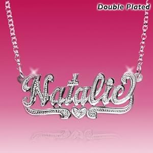 Personalized Sterling silver 3-D Name Necklace with Precious Hand Carving Accent (FREE CHAIN+GIFTBOX+SHIP)
