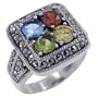 Size 8 Square Multicolor Sterling Silver Jewelry Fashion Ring