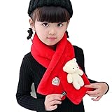 IKII 子供マフラー キッズリングマフラー 子熊柔らかいキッズ ふわふわマフラー　純色厚手 秋冬 男の子プレゼントマフラー 　女の子ネックウォーマー　男女兼用 (レッド)