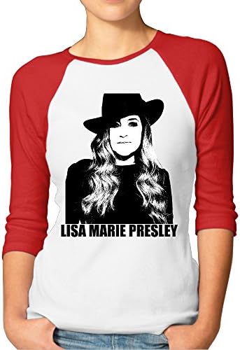 Logon Women's Lisa Marie Presley Customized 100% Cotton 3/4 Sleeve Raglan Tee Shirt Red XXL