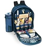 Safari Navy Bag With Burgundy Plaid Napkins & Tablecloth 16.5 Inches Backpack With Wine Duffel & Deluxe Service