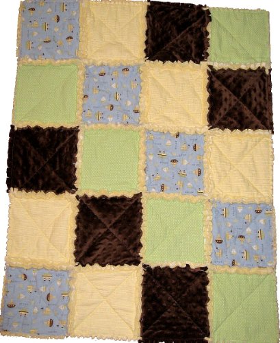 Handmade Patchwork Baby Blanket - Blue/Yellow Tugboats