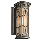 IMAGE OF Kichler Lighting 49226OZ Franceasi 14-1/2-Inch Light Outdoor Wall Lantern, Olde Bronze with Light Umber Seedy Glass