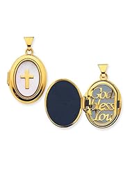 14k Gold Guardian Angel with Diamond 26mm Oval Locket