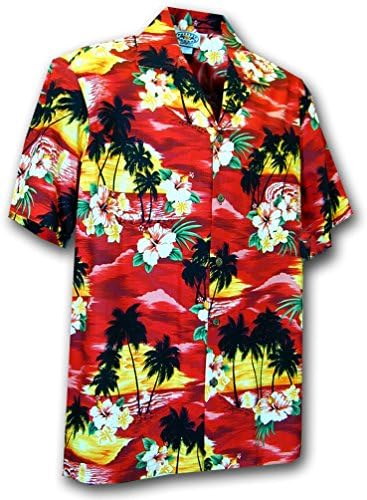 Hawaiian Shirt for Boys - Red w/ Sunset Pattern, Large