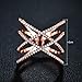 Redbarry 18k Rose Gold Plated Double Cross X Shape Micro CZ Paved Party Rings, Size 8
