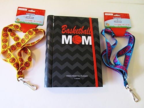 12 Month - Monthly/weekly Planner with 2 Lanyards Bundle Package 3-items- Basketball Mom Black - W/2 Lanyard Assorted Colors - Write Your Own Dates In