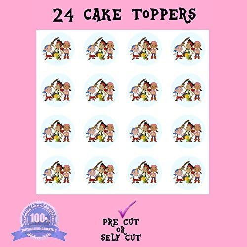 24 JAKE AND THE NEVERLAND PiRATES CAKE TOPPERS BiRTHDAY EDiBLE RiCE/WAFFER SHEET CAKE TOPPER GiFT PETER PAN TiNKERBELL (24 Self Cut) by DelicateDesign