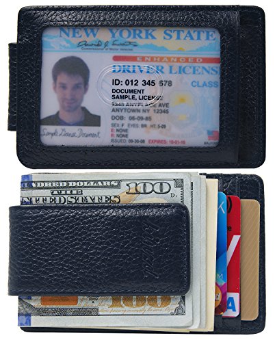 Money Clip, Front Pocket Wallet, Leather RFID Blocking Strong Magnet thin Wallet (OneSize, Dark Blue)
