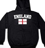 England Flag International Soccer Sweatshirt, English Soccer Mens Hoodie, Medium, Black