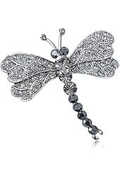 Swarovski Crystal Elements Gunmetal Grey Tone Petite Dancin Dragonfly Pin Brooch