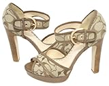 IMAGE OF Coach Signature Brie Platform Ankle Strap Heels Khaki Walnut