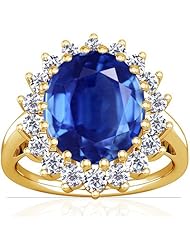 18K Yellow Gold Oval Cut Blue Sapphire Ring With Sidestones (GIA Certificate)