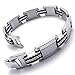 KONOV Mens Stainless Steel Rubber Bracelet, Polished Links Wrist, Silver Black