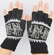 Handmade Alpaca Blend Fingerless Gloves - Andean Black Design (Women and teens)