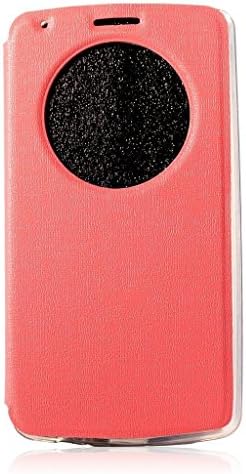 Round Pink Smart Sleep/wake up S View Pu Leather Cover Case for Lg G3 Flip Smart View Cover Quick Circle View Fit for Lg G3 G3round-pink