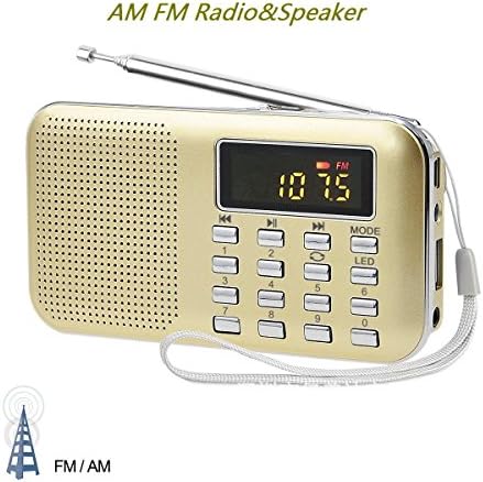 Portable Am Fm Radio Mp3 Music Player Speaker Support Micro Sd/TF Card with LED Screen Display and Emergency Flashlight Function(L-218am-Golden)