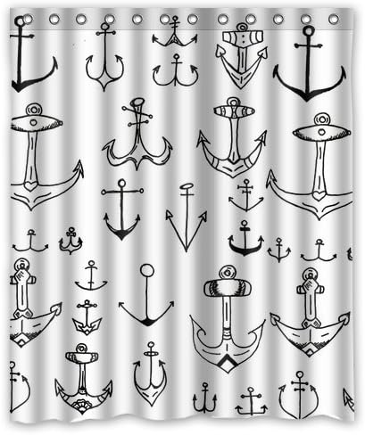 Custom Shower Curtain 60" x 72" Infinity Anchor Black and White White Personalized Cartoon