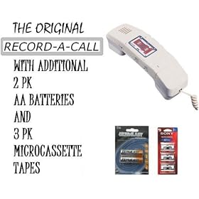 The Original Record A Call - Telephone Handset Recorder with Volume Control (White) With Additional 3 Micro Cassettes & Batteries