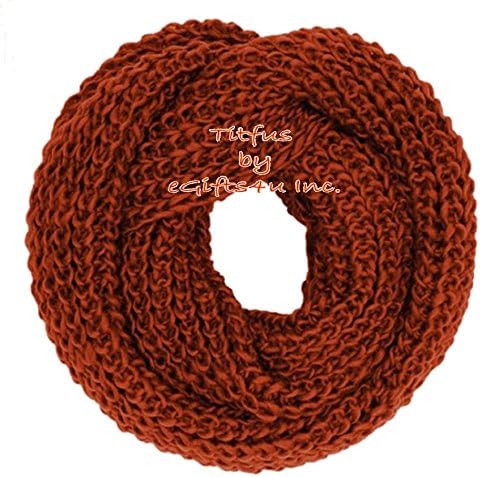 TitFus Chunky Knit Infinity Scarf Unisex Super Soft Acrylic/Wool (Rust)