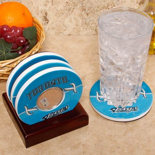 Steiner Sports Toronto Blue Jays White Team Logo and Field Coasters with Rogers Centre Authentic Dirt Capsules