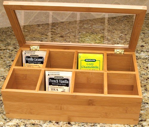Lipper Divided Bamboo Tea Box with Clear Lid