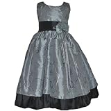 Holiday Party Dress - Silver Taffeta Dress with Black Accents (Girls 3/4 - 9/10)