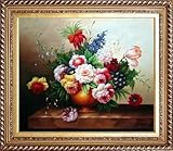 IMAGE OF Blooming Peony Flowers on Table Painting Oil Painting, with Exquisite Dark Gold Wood Frame 26.5 x 30.5 inches