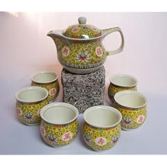 Asiatisches Teeset 097 Teeservice aus Keramik 7tlg. Teekanne mit Tassen, B-Ware mit kleinen Lackfehlern