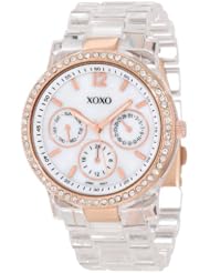 XOXO Womens XO5528 Clear Bracelet with Rhinestones on Rose Gold Case Watch