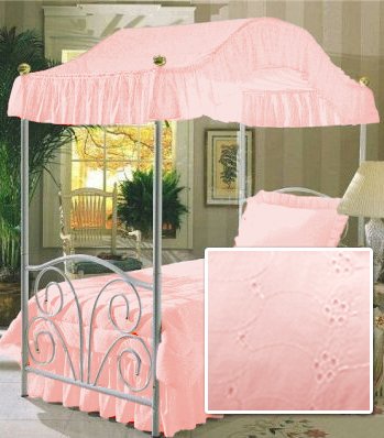 Pink Fantasy Eyelet Twin Size Canopy Bed Top Fabric