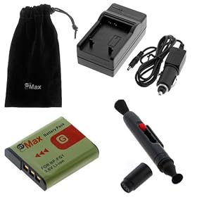 GTMax 4pcs NP-FG1 / NP-BG1 Li-Ion Battery+Battery Charger with Car Adapter+Lens Pen Pocket Cleaning Brush+Black Mesh Case for Sony CyberShot W290 W170 W120 HX5V