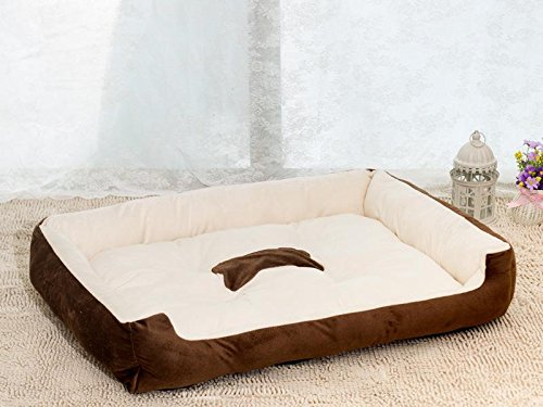 Kommii High Quality Rectangle Pet Bed with Bone Printing (90*70*15, brown)