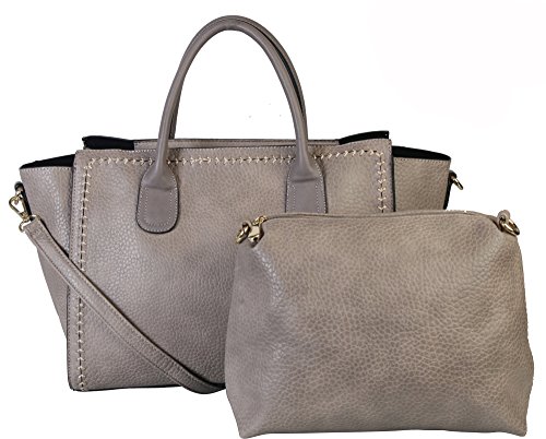 Diophy PU Leather Tote Satchel Duffel Large Unlined Women Purse Handbag Accented Top Handle with Removable Strap, Bag in a Bag, 2 in 1 ZD-2729