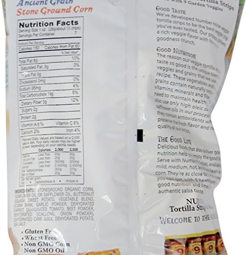 Paino Organics Number 9 Veggie Tortilla Strips, Gluten Free Healthy Chips, 7 oz
