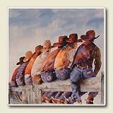 Cowboys on the Fence WESTERN New Stone Coaster Set of 4 by AbsorbaStone