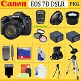 Canon EOS 7D 18MP SLR Digital Camera (Includes manufacturer's supplied accessories) with 18-200mm IS Lens + HUGE ACCESSORIES PACKAGE INCLUDING WIDE ANGLE MACRO LENS + 2X TELEPHOTO + 3 PC FILTER KIT + 16GB COMPACT FLASHMEMORY CARD + 2x EXTENDED LIFE BATTERIES + CARRYING CASE + TRIPOD & MUCH MORE !!