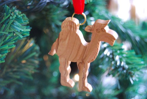 Hand Carved Olive Wood Standing Camel Ornament Glossy Finish